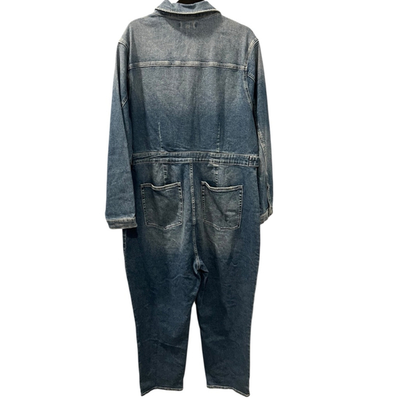 Good American NWT Plus Size 6 Blue Denim Jean Zip Jumpsuit Long Sleeve Casual - Picture 3 of 9